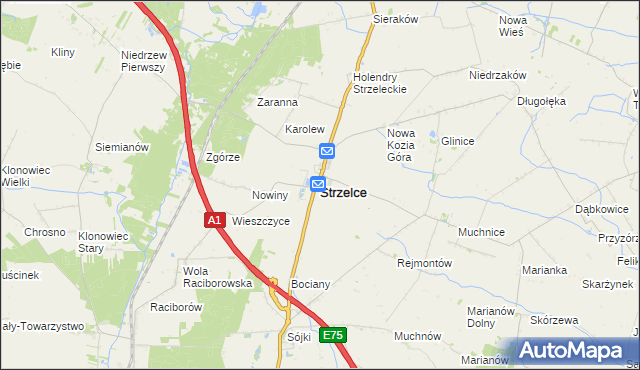 mapa Strzelce powiat kutnowski, Strzelce powiat kutnowski na mapie Targeo