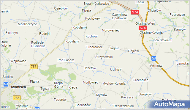 mapa Strzyżowice gmina Opatów, Strzyżowice gmina Opatów na mapie Targeo