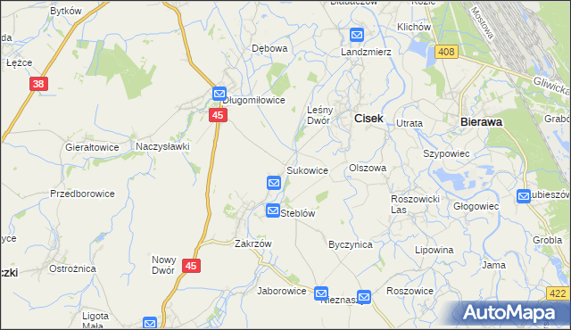 mapa Sukowice, Sukowice na mapie Targeo