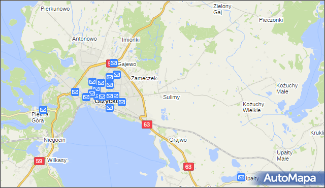 mapa Sulimy gmina Giżycko, Sulimy gmina Giżycko na mapie Targeo