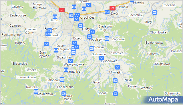 mapa Sułkowice gmina Andrychów, Sułkowice gmina Andrychów na mapie Targeo