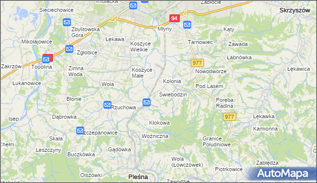 mapa Świebodzin gmina Pleśna, Świebodzin gmina Pleśna na mapie Targeo