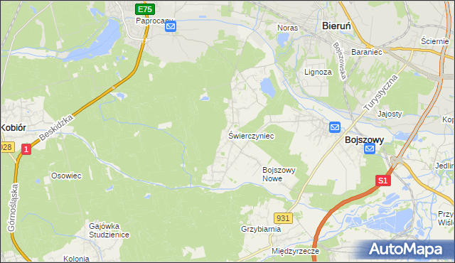 mapa Świerczyniec gmina Bojszowy, Świerczyniec gmina Bojszowy na mapie Targeo