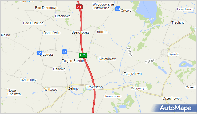 mapa Świętosław gmina Chełmża, Świętosław gmina Chełmża na mapie Targeo