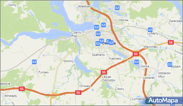 mapa Szafranki gmina Ostróda, Szafranki gmina Ostróda na mapie Targeo