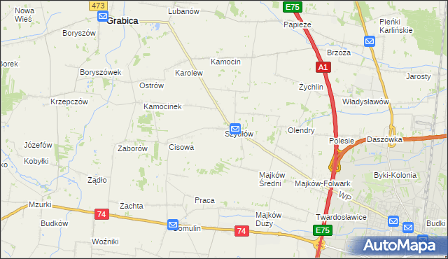 mapa Szydłów gmina Grabica, Szydłów gmina Grabica na mapie Targeo