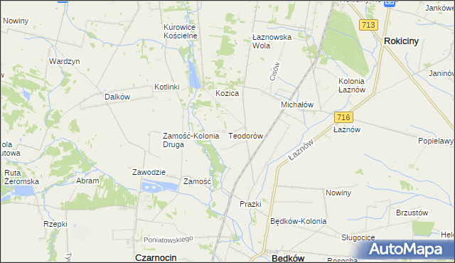 mapa Teodorów gmina Będków, Teodorów gmina Będków na mapie Targeo