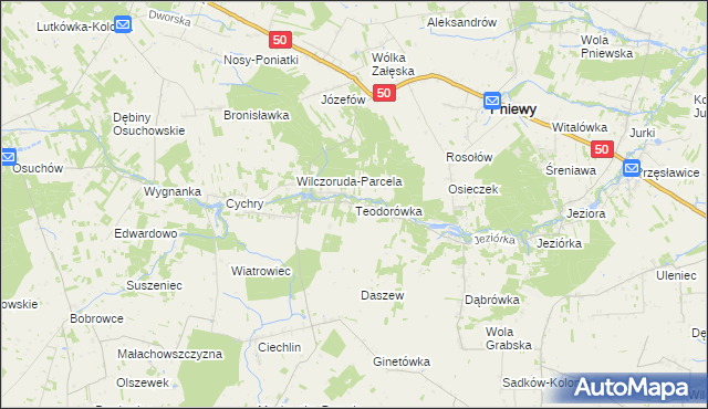 mapa Teodorówka gmina Pniewy, Teodorówka gmina Pniewy na mapie Targeo