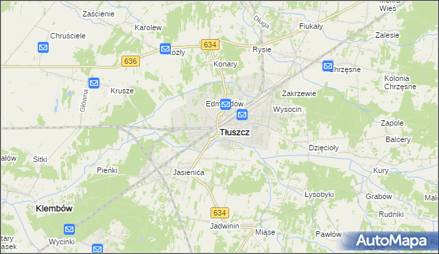 mapa Tłuszcz powiat wołomiński, Tłuszcz powiat wołomiński na mapie Targeo