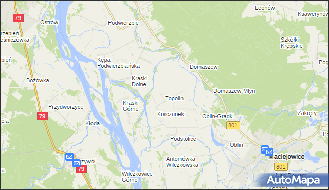 mapa Topolin gmina Maciejowice, Topolin gmina Maciejowice na mapie Targeo
