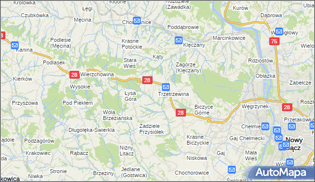 mapa Trzetrzewina, Trzetrzewina na mapie Targeo