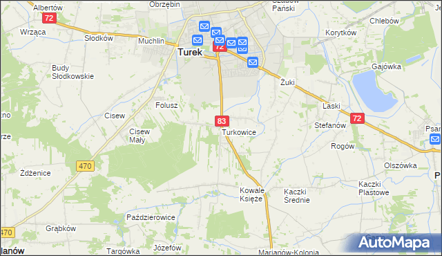 mapa Turkowice gmina Turek, Turkowice gmina Turek na mapie Targeo