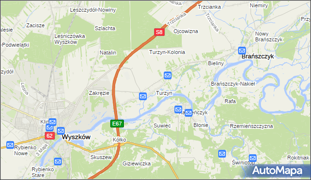 mapa Turzyn gmina Brańszczyk, Turzyn gmina Brańszczyk na mapie Targeo