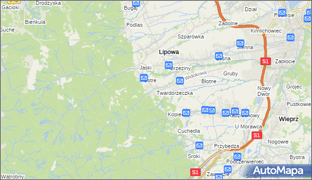 mapa Twardorzeczka, Twardorzeczka na mapie Targeo