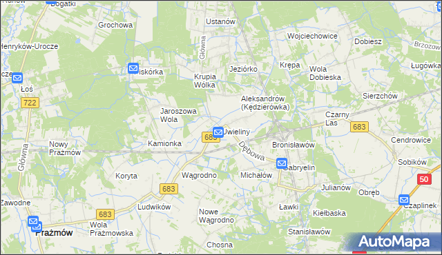 mapa Uwieliny, Uwieliny na mapie Targeo