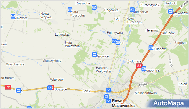 mapa Wałowice gmina Rawa Mazowiecka, Wałowice gmina Rawa Mazowiecka na mapie Targeo