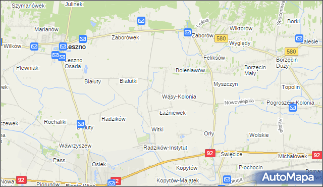 mapa Wąsy-Kolonia, Wąsy-Kolonia na mapie Targeo