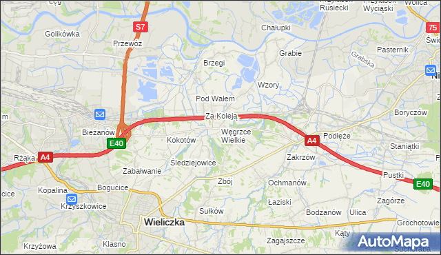 mapa Węgrzce Wielkie, Węgrzce Wielkie na mapie Targeo