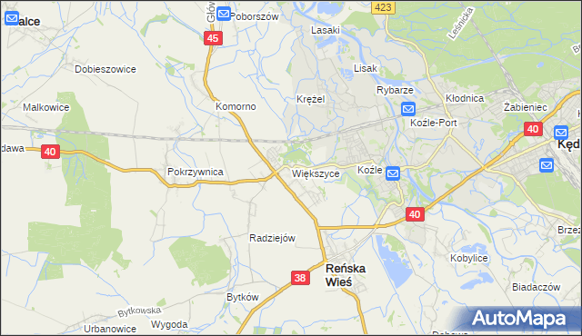 mapa Większyce, Większyce na mapie Targeo