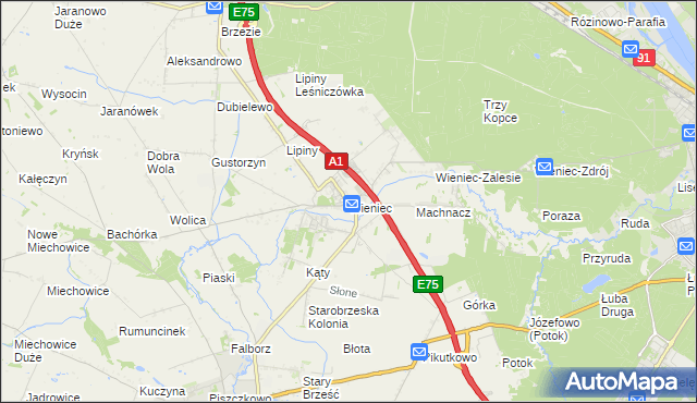 mapa Wieniec gmina Brześć Kujawski, Wieniec gmina Brześć Kujawski na mapie Targeo