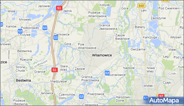 mapa Wilamowice powiat bielski, Wilamowice powiat bielski na mapie Targeo