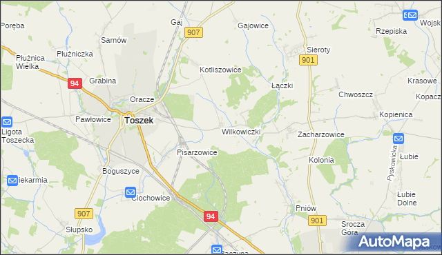 mapa Wilkowiczki gmina Toszek, Wilkowiczki gmina Toszek na mapie Targeo