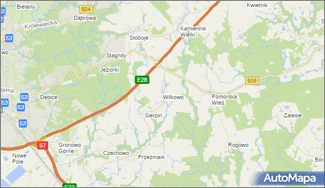 mapa Wilkowo gmina Milejewo, Wilkowo gmina Milejewo na mapie Targeo