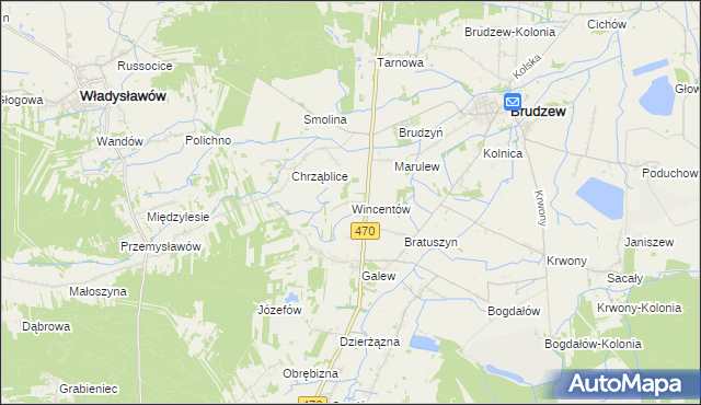 mapa Wincentów gmina Brudzew, Wincentów gmina Brudzew na mapie Targeo