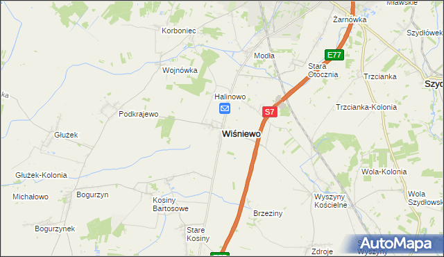 mapa Wiśniewo powiat mławski, Wiśniewo powiat mławski na mapie Targeo