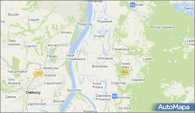 mapa Witkowice gmina Radomyśl nad Sanem, Witkowice gmina Radomyśl nad Sanem na mapie Targeo
