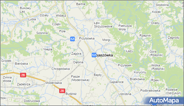 mapa Wojaszówka, Wojaszówka na mapie Targeo