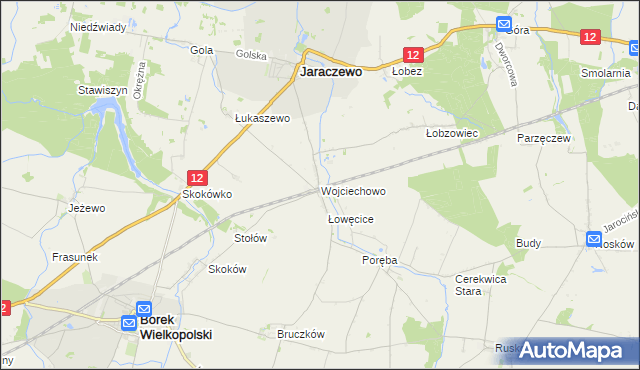 mapa Wojciechowo gmina Jaraczewo, Wojciechowo gmina Jaraczewo na mapie Targeo