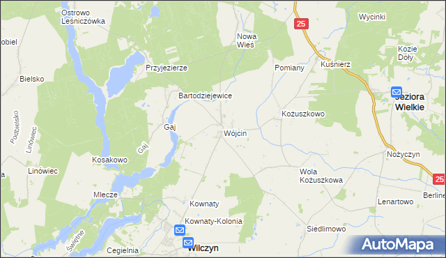 mapa Wójcin gmina Jeziora Wielkie, Wójcin gmina Jeziora Wielkie na mapie Targeo