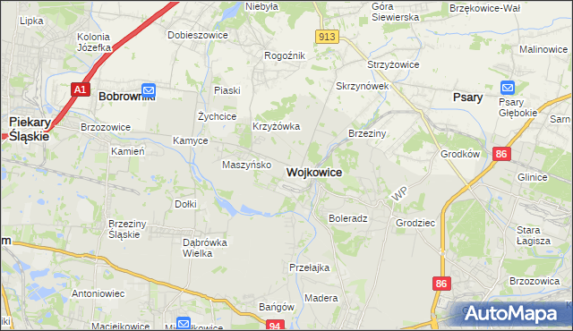 mapa Wojkowice powiat będziński, Wojkowice powiat będziński na mapie Targeo