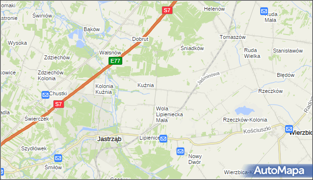 mapa Wola Lipieniecka Duża, Wola Lipieniecka Duża na mapie Targeo