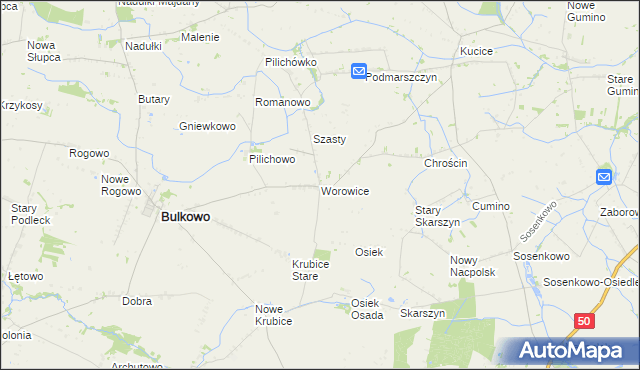 mapa Worowice gmina Bulkowo, Worowice gmina Bulkowo na mapie Targeo