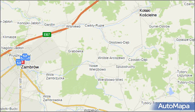 mapa Wróble-Arciszewo, Wróble-Arciszewo na mapie Targeo