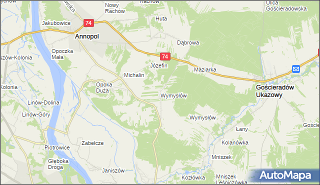 mapa Wymysłów gmina Annopol, Wymysłów gmina Annopol na mapie Targeo