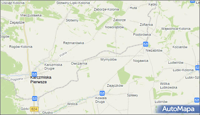 mapa Wymysłów gmina Karczmiska, Wymysłów gmina Karczmiska na mapie Targeo