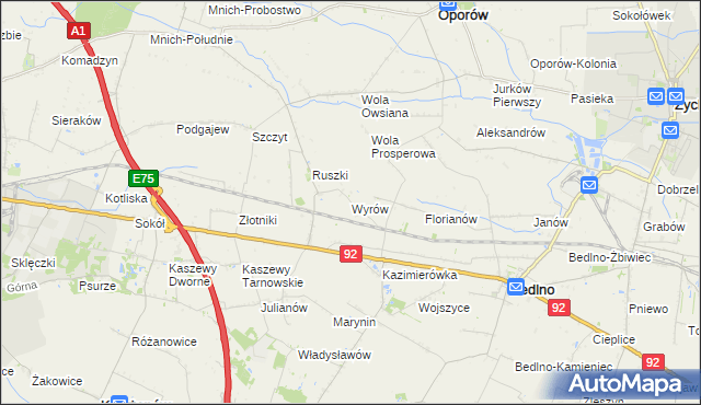 mapa Wyrów gmina Bedlno, Wyrów gmina Bedlno na mapie Targeo