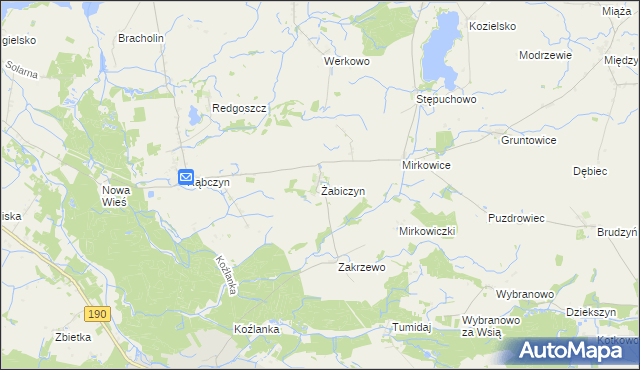 mapa Żabiczyn gmina Mieścisko, Żabiczyn gmina Mieścisko na mapie Targeo