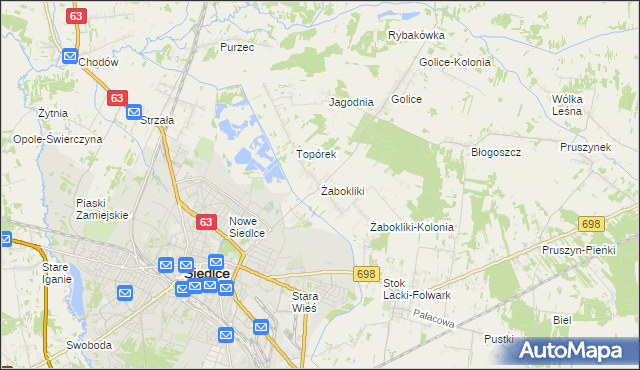 mapa Żabokliki gmina Siedlce, Żabokliki gmina Siedlce na mapie Targeo
