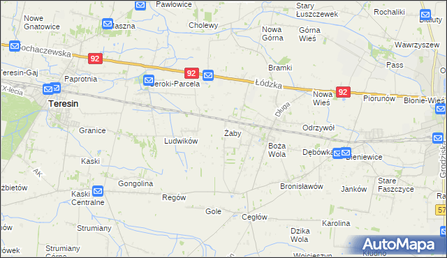 mapa Żaby gmina Baranów, Żaby gmina Baranów na mapie Targeo