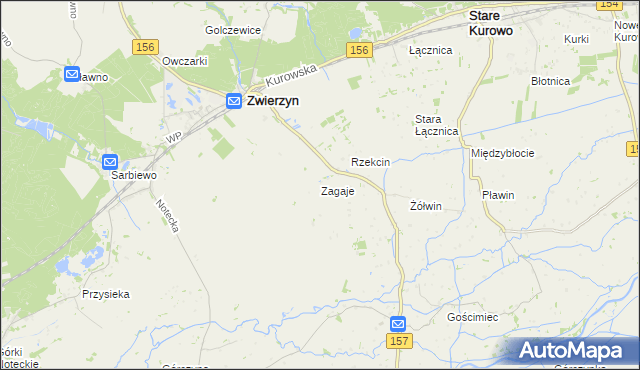 mapa Zagaje gmina Zwierzyn, Zagaje gmina Zwierzyn na mapie Targeo