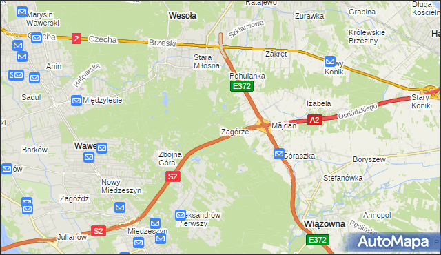 mapa Zagórze gmina Wiązowna, Zagórze gmina Wiązowna na mapie Targeo