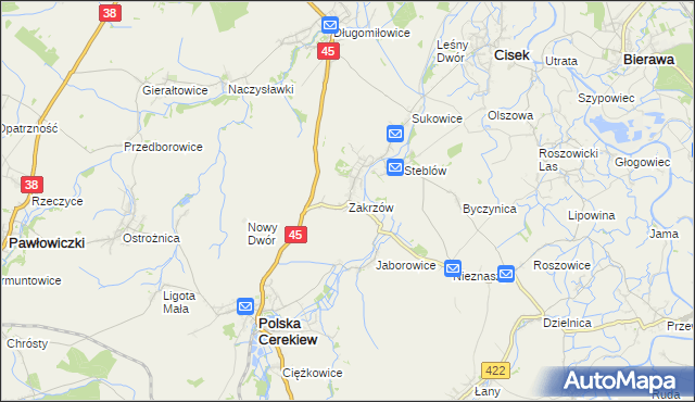 mapa Zakrzów gmina Polska Cerekiew, Zakrzów gmina Polska Cerekiew na mapie Targeo