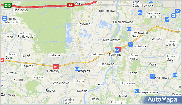 mapa Zakrzów gmina Wojnicz, Zakrzów gmina Wojnicz na mapie Targeo