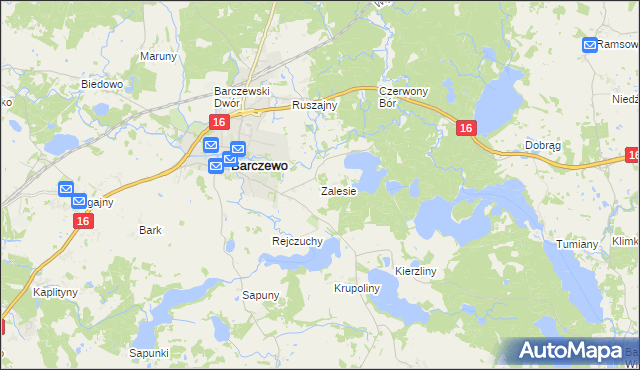 mapa Zalesie gmina Barczewo, Zalesie gmina Barczewo na mapie Targeo