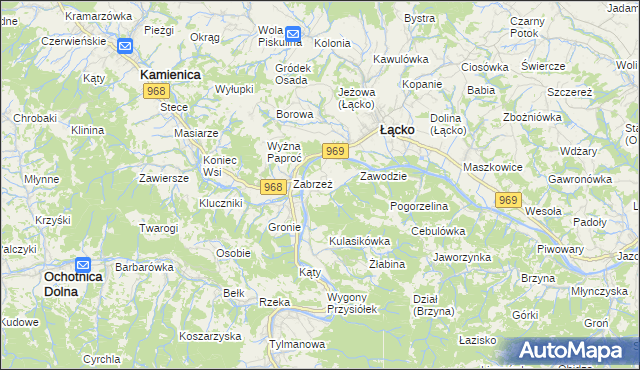 mapa Zarzecze gmina Łącko, Zarzecze gmina Łącko na mapie Targeo