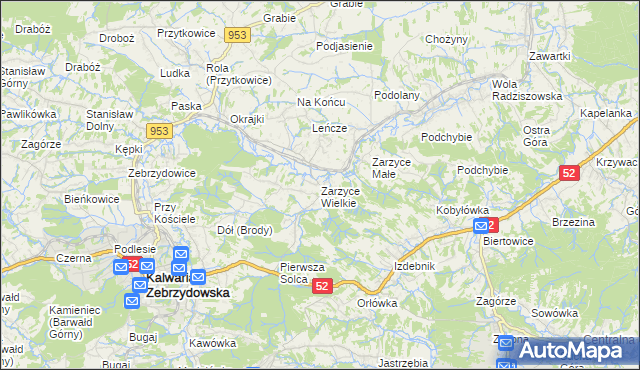 mapa Zarzyce Wielkie, Zarzyce Wielkie na mapie Targeo